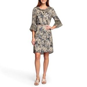 Rutzou For Anthropologie Beige Critter Carnival 100% Silk Dress Sz US 6 EU 34